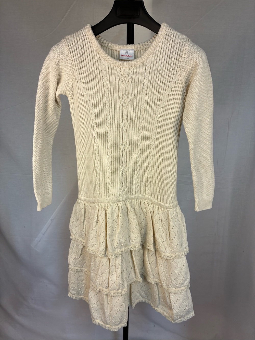 Hanna Andersson Ruffle Tiered Cable Knit Sweater Dress 150